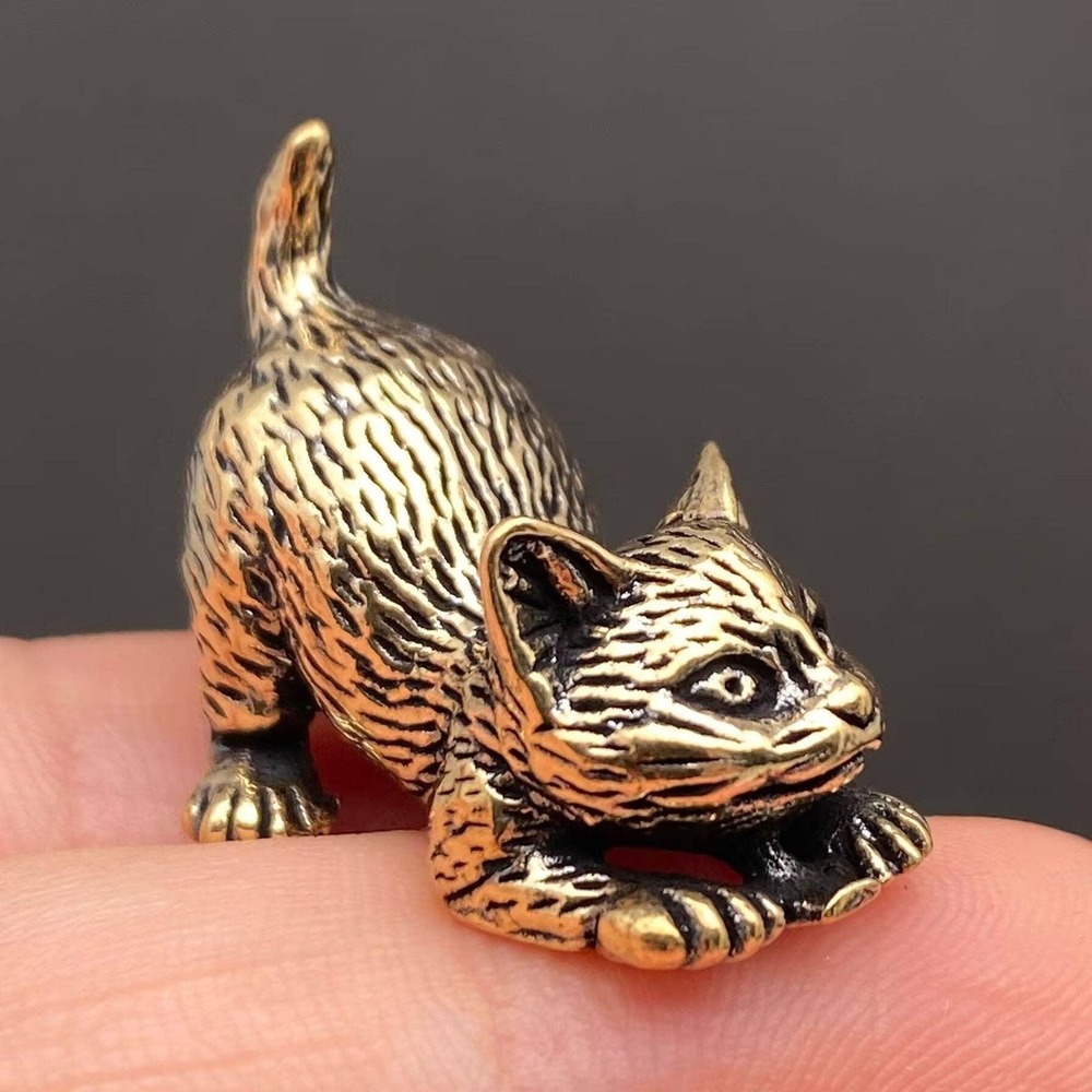 Brass Kitten Figurine Miniature Playful Totem Altar Decor Spirit Animal